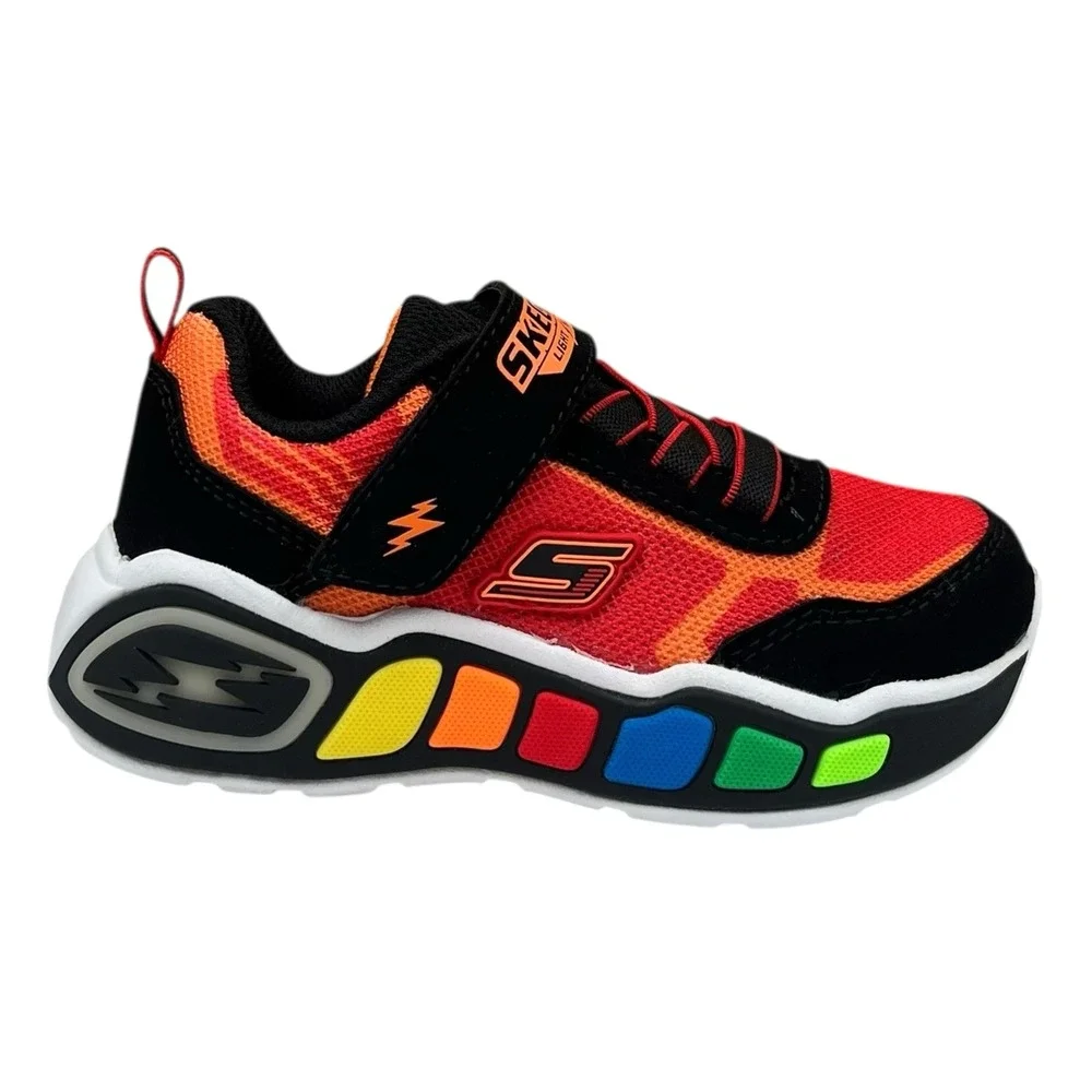 Skechers Toddler Boys Light-Up Sneaker Size 8 Slip-on Black Red Multicolor Shoes